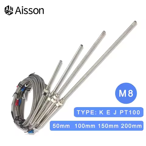 K/J/PT100 Type M8 Thermocouple 1m 2m 3m 5m -200-400℃ Screw Thread Stainless Steel Probe 50mm 150mm 1