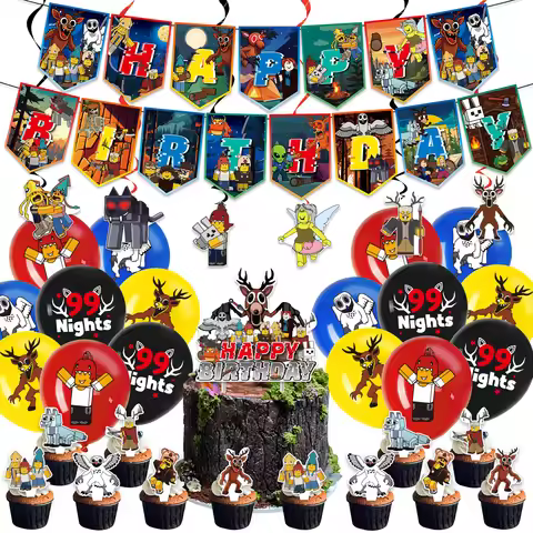 Hot 99 Nights In The Forest Birthday Party Decoration ROBLOX Flag Banner Balloon Cake Topper Set Par