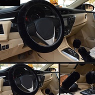 Car Warm Plush Steering Wheel Cover Universal Handbrake Gear Sleeve Sleeve Shift Cover Q6r5