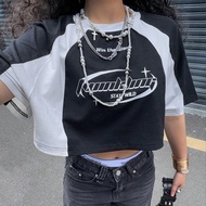 Áo thun thể thao Y2K Game Day Streetwear mùa hè dành cho nữ, họa tiết khối màu rộng rãi, cắt cúp