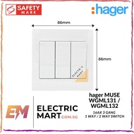 hager MUSE WGML131 / WGML132 16AX 3 gang 1 way / 2 way large dolly switch (Suitable for BTO switch replacement)