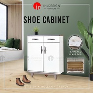 Zoeen 2 Doors Shoe Cabinet With Tempered Glass Top (Free Delivery and Installation) (Pre-Order)