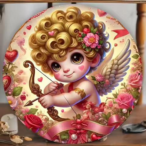 Bohemian Style Valentine's Day Cupid Archery 2D 8in Wooden Disc Love Angel Home Decor Ideal Restaura