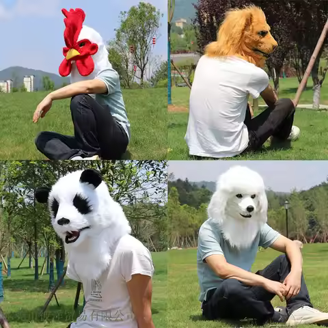 Halloween Plush Animal Cosplay Costume Furry Panda Dog Lion Fox Head Mask for Unisex Handmade Kiguru