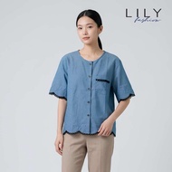 KATUN KEMEJA Lilyfashionidn Denim Cotton Shirt Top Latest Navy Blue BlackWanita - 86120(COG)