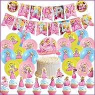 Peach Super Mario Theme kids birthday party decorations banner cake topper balloon set supplies
