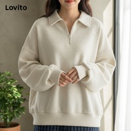 Lovito Women's Casual Plain Zipper Sweatshirt for Spring and Summer, L102AD477