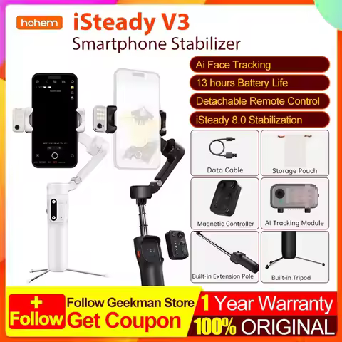 Hohem iSteady V3 Ai Face Tracking Smartphone Stabilizer 3-Axis Phone Gimbal Built-in Selfie Stick Po