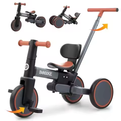 Bobike 5-in-1 Tricycle for Toddlers 18 Months to 5 Years Old Grey Toddler Bike with Push Handle and 