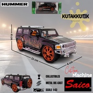 Mainan Miniatur Saico Diecast Mobil SUV Hummer H3 Hitam Tampo Api Custom Machine Edition Skala 1:43