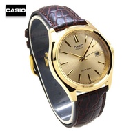 Velashop นาฬิกาข้อมือผู้ชายคาสิโอ Casio Standard  สายหนังสีน้ำตาล หน้าปัดทอง รุ่น MTP-1183Q-9ADF MTP