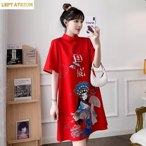Traditional Chinese New Year Clothes for Woman Cheongsam Dress Vintage Female Qipao Shirt