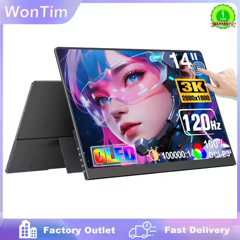 14.0" OLED Portable Monitor 3K Touchscreen Gaming Monitors 100% DCI-P3 Display Eye Care 120hz For La