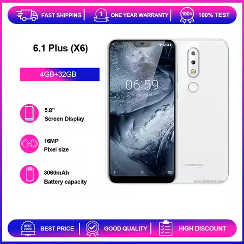 Unlocked Refurbished 6.1 Plus (X6) Dual SIM 4G 16MP 5.8 inches 32GB 4GB RAM 3060mAh Phone Russian Ar