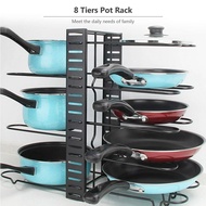 Adjustable Steel 8 Tiers Pots &amp; Pans Kitchen Rack Counter Cabinet Organizer Rak Bertingkat Besi Simpan Periuk &amp; Tudung
