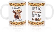 JarThenaAMCS Highland Cow Mug 12oz Yak Sunflower Ceramic Coffee Mug Rustic Floral Drinking Milk Tea 