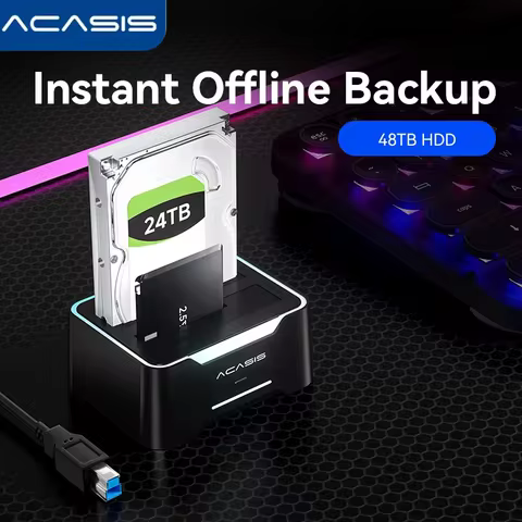 Acasis Dual-Bay 2.5/3.5" HDD Enclosure with Offline Clon&48TB Support USB3.0 ToolFree Hard Drive Doc
