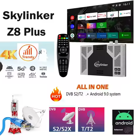 Skylinker Z8 Plus Hybrid Android OTT+ DVB-S2+DVB-T2 HD 4K TV Box FTA With H265 2+16GB 5G Wifi OTT DV