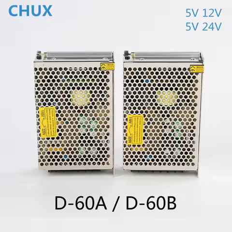 CHUX Dual Output Switching Power Supply 60W 5v 12V 24V DC D-60A D-60B SMPS for LED Strip light Power