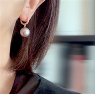 極大顆 淡水珍珠圓環耳環 14mm 玫瑰紫愛迪生珍珠