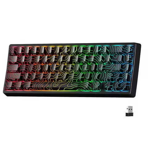 XVX M67 JadeStone Black Wireless Mechanical Keyboard With IMD-Tech Keycaps Tri-Mode Tech Topographic