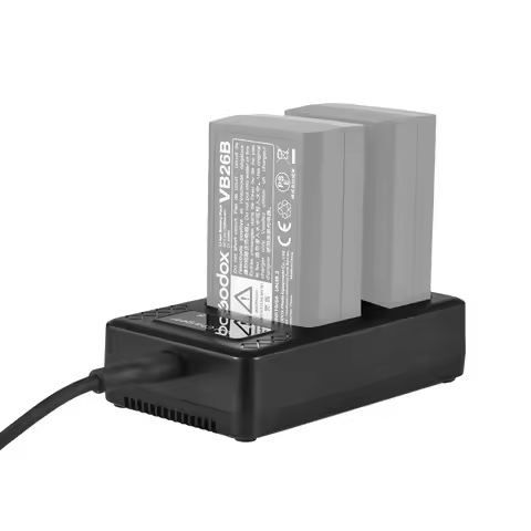 Portable 2-slot Battery Charger for Godox V1/ V860III Series Flash Batteries VB26A/VB26B/VB30