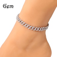9mm Hip-hop Anklet Single Row Zircon Copper Material Full Diamond Trendy Versatile Chain by