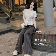 Women's clothing set with long pants, women's home wear set, heart-embroidered zip shirt and heart-s