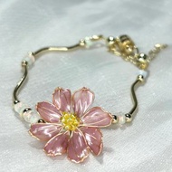 【粉色波斯菊x蛋白石 - 水晶花手鏈】十月生日花 生日石 花言日和