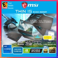 MSI THIN 15 AI B13UC-3604MY GAMING LAPTOP (I7-13620H/16GB /512GB/15.6 FHD 144HZ/4GB RTX 3050/ W11/BA