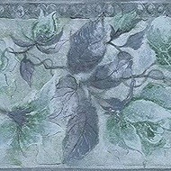 Dundee Deco DDAZBD9502 Peel and Stick Wallpaper Border - Abstract Blue Flowers Wall Border Retro Des