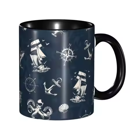 Vintage Nautical Symbol Mugs Personalized Sailor Anchor Compass Ceramic Coffee Mug Cup Creative Pres