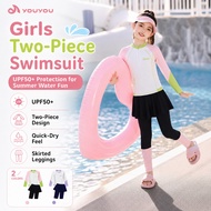 Girls 2-Piece Long Sleeve Swimsuit UPF50+ Kids Swimwear with Skirt Leggings