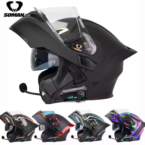 SOMAN Flip Up Motorcycle Helme Full Face DOT Motorcycle Helmet Dual Visor Lens Racing Casco Casque M