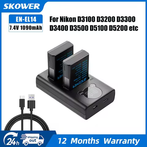 SKOWER EN-EL14/14A Camera Battery for Nikon D3100 3200 3300 3400 3500 5100 5300 5500 5600 DF Coolpix