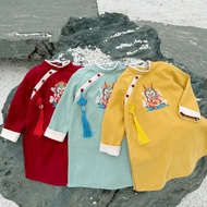 Innovative Ao Dai for Boys Traditional Ao Dai CNY Red Yellow Green Dragon Embroidery Cross Buttons f