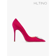 hltino玫紅水鉆大碼百搭高跟鞋