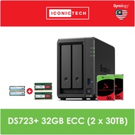 Synology DiskStation DS723+ 32GB DDR4 ECC 20TB~60TB 2-Bay NAS Enclosure Kits SSD Cache 800GB x2