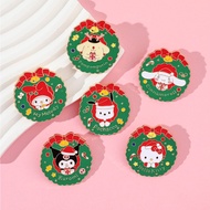 Christmas Series Sanrio Cartoon Wreath Brooch Cute Kurome Melody Cinnamon Dog Metal Badge Clothing Accessories Jewelry Holiday Gift