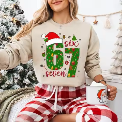 Funny Meme Christmas Hat Sweatshirt Six Seven Merry Christmas 6 7 Meme Viral Z Gen Alpha Trend Autum