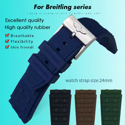 22mm 23mm 24mm Soft Rubber Silicone Watchband for Breitling Breitling Super Chronomat B01 Sports Wat
