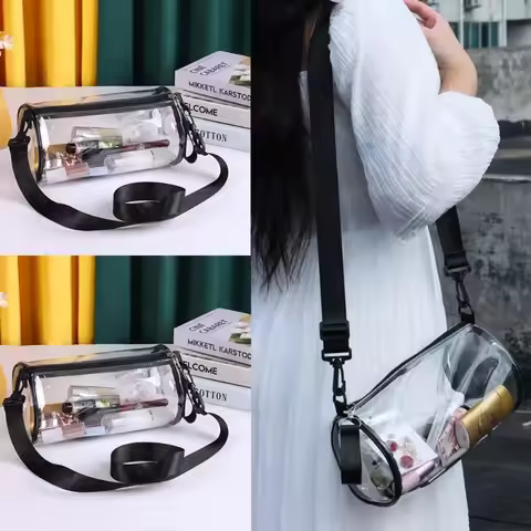 PVC Cylindrical Jelly Bag, Transparent Single Shoulder Storage Crossbody Bag, Travel Waterproof Wash
