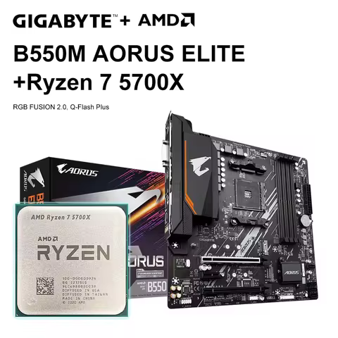 AMD Ryzen 7 5700X + GIGABYTE B550M AORUS ELITE Motherboard Set R7 5700X CPU Processor DDR4 128GB Soc