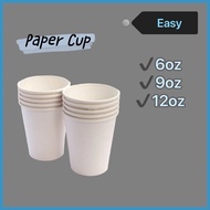 6oz/9oz/12oz Disposable Paper Cup (50pcs) White Disposable Hot Drink Cup Cafe Takeaway Cup Cawan Ker