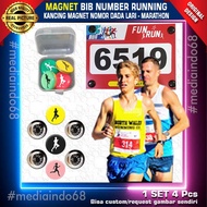 MAGNET BIB NUMBER/ BIB Race Marathon Magnet/ Magnetic Button BIB Number Running. (1 set of 4 pcs)