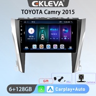 EKLEVA แอนดรอยด์วิทยุติดรถยนต์10.1นิ้ว12สำหรับ TOYOTA Camry 2015 Carplay Aux อัตโนมัติ Wifi DAB OBD USB เครื่องเล่นวิดีโอมัลติมีเดียรถยนต์2din จีพีเอส4G ฟรีกล้องมองหลังของขวัญและไมโครโฟน