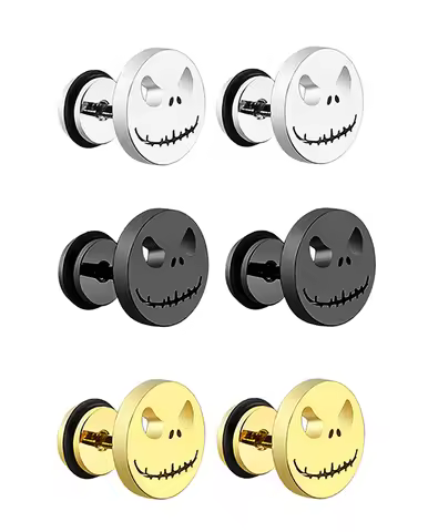 1 Pair Fashion Punk Round Cake Stud Earrings for Men Women Smile Halloween Pumpkin Head Earings Stai