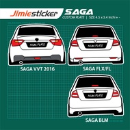 Sticker kereta Saga, Sticker Belakang Proton, Custom Warna dan Nombor Plate.