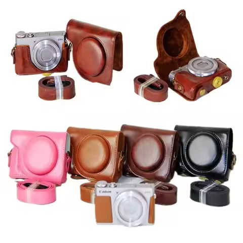 PU Leather Camera Bag Case For Canon Powershot G9X Mark II G9X2 G9X Full Body Cover With Shoulder St