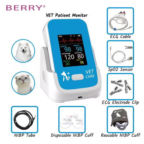 BERRY Veterinary Multi-parameter Monitor AM6200 Pet Dog Animal Monitor Blood Pressure Vital Signs Mo